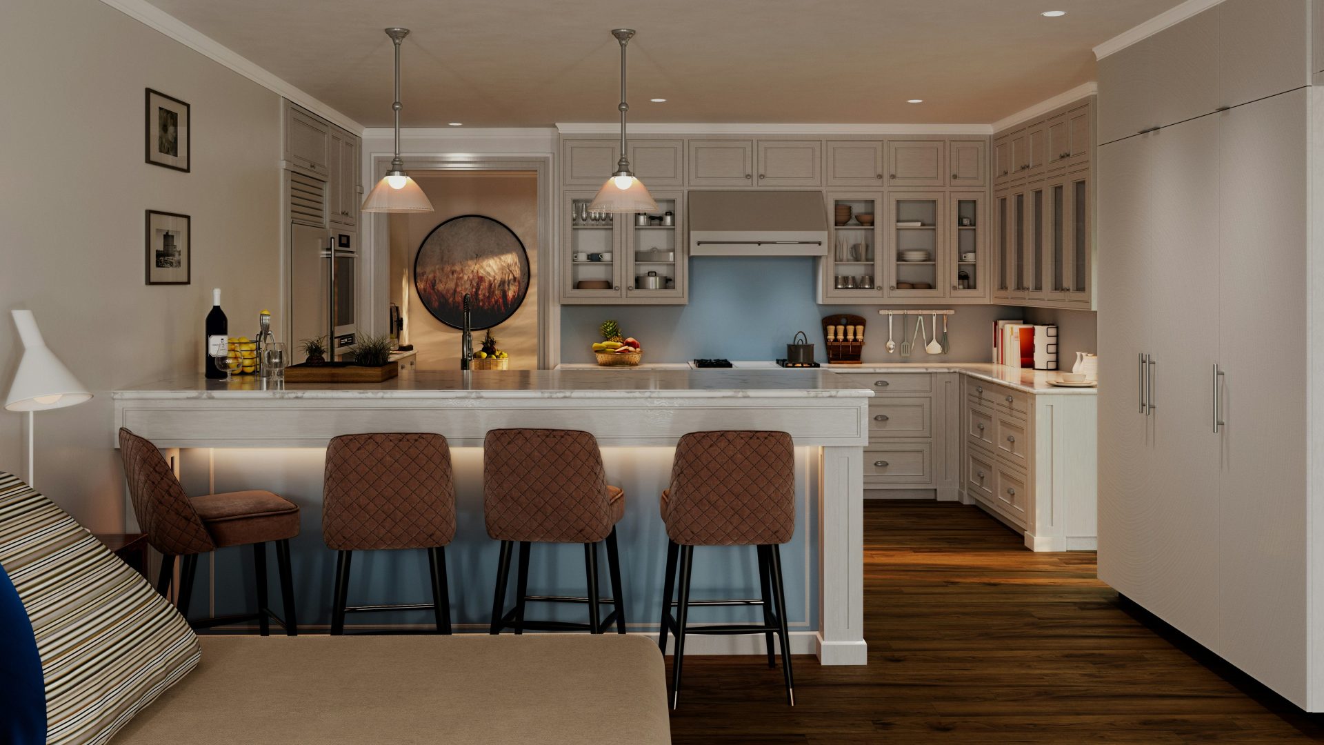 Modern kitchen with island and bar stools